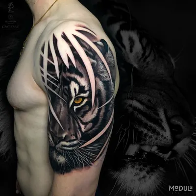 Изображение тату тигра на руке в японском стиле