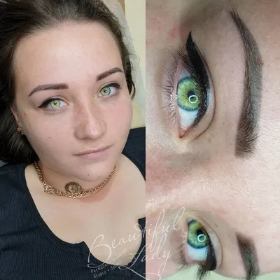 До и после: татуаж глаз стрелки на фото