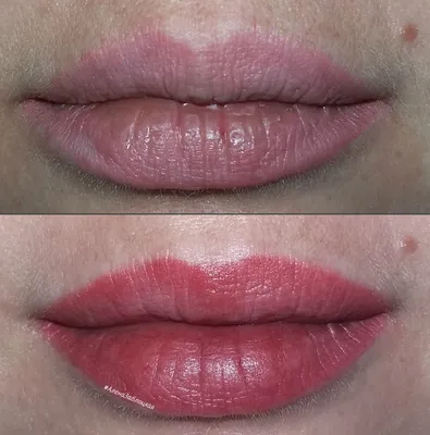 Татуаж губ персикового цвета на качественной фотографии