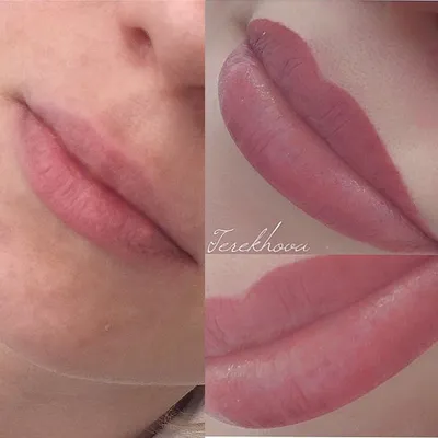 Татуаж губ персикового цвета на изображении для косметических каталогов