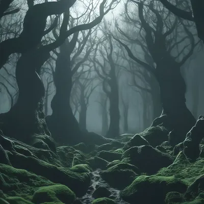 Темный, жуткий черный зеленый лес, …» — создано в Шедевруме