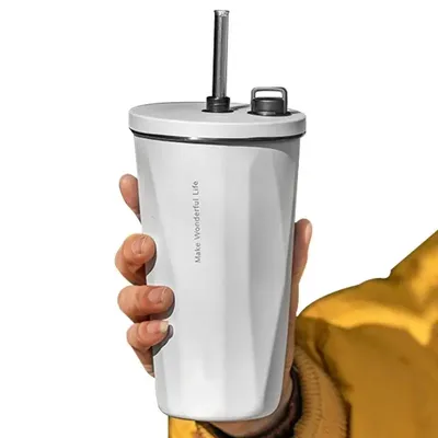 Термокружка с соломинкой, 600 мл, изолированная кружка для кофе, модная  кружка для питья для автомобиля, дома, для путешествий и кемпинга |  AliExpress