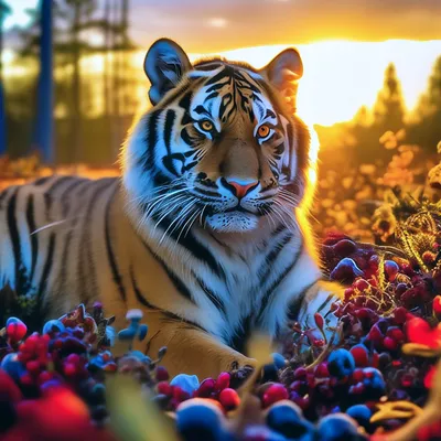 Красивый, милый тигруля сидит на …» — создано в Шедевруме