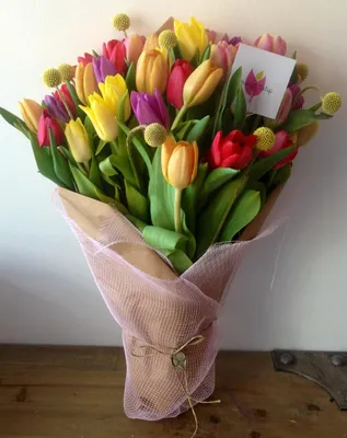 Фото тюльпанов в руках: красивый букет на фоне природы