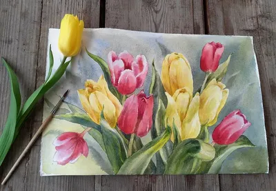 My artwork. The book and the tulips in watercolor step by step. Моя работа.  Книга и тюльпаны акварелью поэтапно. — Steemit
