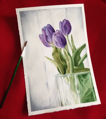 tulips watercolor | Акварельные открытки, Цветочные картины, Рисунки