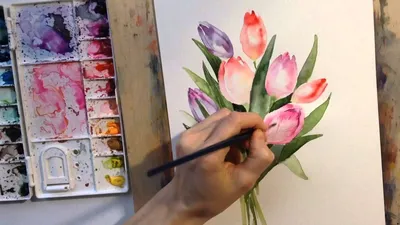 Как нарисовать акварелью тюльпаны - мастер-класс с пошаговым фото для  детей, родителей и педагогов