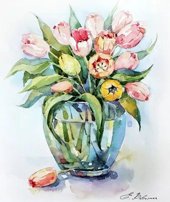 Модульная картина 4723 \"Тюльпаны акварелью\" – фото в интерьере | Купить,  цена 9 220 руб.