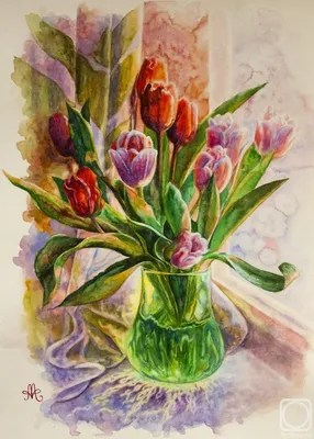 Watercolor tulips. Тюльпаны акварелью | Акварель, Желтые тюльпаны,  Акварельные цветы