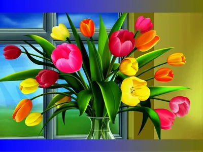Обои Тюльпаны (v) Рисованное -(Цветы), обои для рабочего стола, фотографии  тюльпаны, рисованные, цветы Обои для рабочего стола, скачать обои картинки  заставки на рабочий стол.