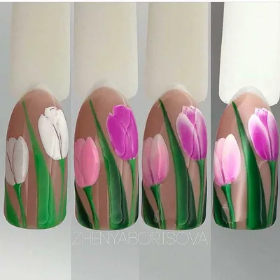 Рисунок тюльпана на ногтях: идеи маникюра на фото