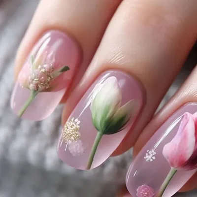 как нарисовать тюльпан на ногтях - YouTube | Дизайн ногтей | Постила