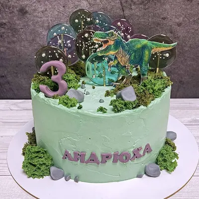 Торт с динозаврами на 8 лет 1109821 стоимостью 9 300 рублей - торты на  заказ ПРЕМИУМ-класса от КП «Алтуфьево»