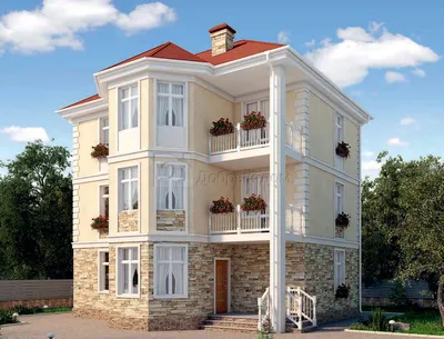 Проект трехэтажного дома AS-2247 из газобетона с балконами и эркером