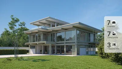 Проект трехэтажного дома AS-422 из бревна с террасой и балконом