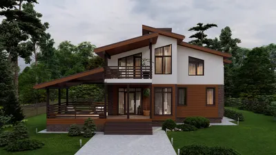 K-119 Проект трехэтажного дома, с террасой и балконом, коттедж для участка  с рельефом: цена | Купить готовый проект с фото и планировкой