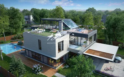 Проект трехэтажного дома AS-2198 из газобетона с бассейном, террасой,  цоколем и мансардой