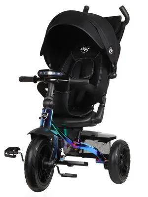 Детский трехколесный велосипед с ручкой CITY-RIDE LUNAR. Поворотное сиденье  360, складная крыша D600, подножки, надувные колеса 12/10, фара, цвет  бензин - купить оптом от производителя в Джамбо Тойз | арт.CR-B3-10RG