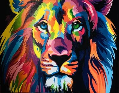 Цветной художественный лев на белом фоне Illustration Stock | Adobe Stock
