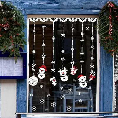 Новогодний стикер на окно \"Дед Мороз с мешком и елкой\" купить в  Екатеринбурге