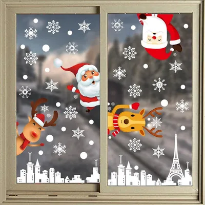 Рождественские наклейки милый лось Санта-Клаус наклейки на окна новогодние  стеклянные цветные наклейки снежинки декоративные изделия купить недорого —  выгодные цены, бесплатная доставка, реальные отзывы с фото — Joom