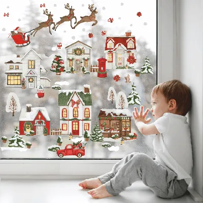 Купить Большие новогодние наклейки на окна Санты цветные 30 см оптом -  Kalibri.top