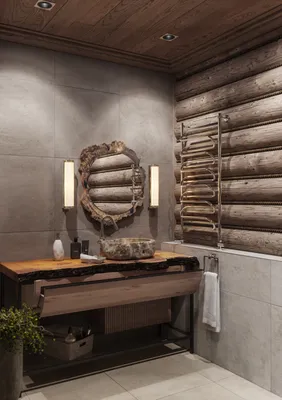 Ванная комната в деревянном доме. Фото интерьеров