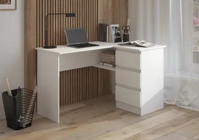Компьютерный стол Сура угловой с 3 ящиками (Белый) - Сайт мебели