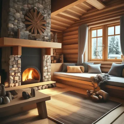 Уютный деревянный дом с камином. …» — создано в Шедевруме