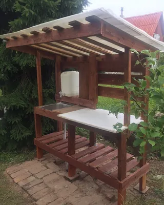 ⠀ Бюджетный вариант летней кухни на даче. ⠀ Друзья, как на ваш взгляд? |  Garden sink, Potting bench plans, Outdoor potting bench