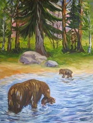 Детские рисунки и простые картинки к рассказу Купание медвежат.