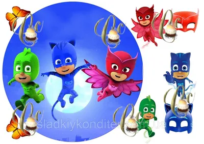 Съедобная Вафельная сахарная картинка на торт Герои в масках PJ Masks 003.  Вафельная, Сахарная бумага, Для меренги, Шокотрансферная бумага.