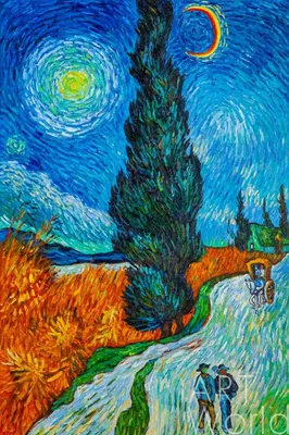 Копия картины Ван Гога \"Дорога с кипарисом и звездой\" (копия Анджея  Влодарчика) 60x90 VG230206 купить в Москве