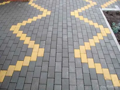 Фотографии укладки тротуарной плитки кирпичик с использованием геометрических форм