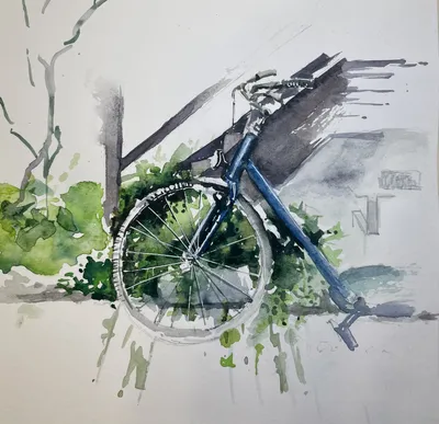 Графический рисунок: ретро велосипед с корзиной с цветами на каменной  мостовой на желтом фоне. Stock-vektor | Adobe Stock
