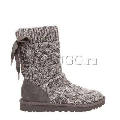 Вязаные угги серые с лентами UGG Classic Cardy Isla Grey цена 7190 руб в  интернет магазине UGGIUGG.ru