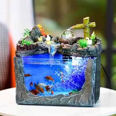 Аквариум Rockery с проточной водой для гостиной, маленький аквариум с  золотой рыбкой для дома, аквариума, офисного стола, экологичное  мини-украшение для ландшафта | AliExpress
