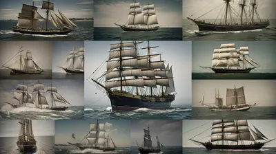 коллаж старых парусников разных размеров в воде, картинки кораблей фон  картинки и Фото для бесплатной загрузки