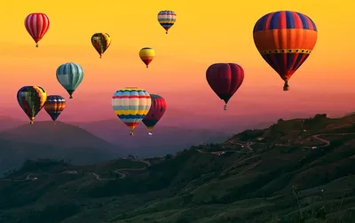 Фотообои Воздушные шары на закате купить на стену • Эко Обои