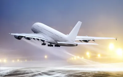 Взлетающий самолёт, вид далеко …» — создано в Шедевруме