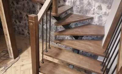 Отделка (обшивка, облицовка) металлических лестниц деревом из ясеня в  Москве и области