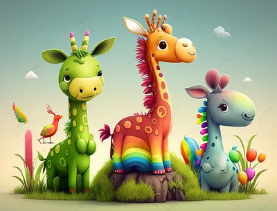 Мультяшный милый жираф пастбищный фон, Мультфильм, прекрасный, жираф фон  картинки и Фото для бесплатной загрузки