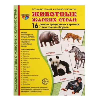 Демонстрационные картинки \"Животные жарких стран\" 16 шт, 17 х 22 см купить  в Чите Дошкольное воспитание в интернет-магазине Чита.дети (9452159)