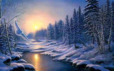 Красивая, снежная зима, деревья все …» — создано в Шедевруме