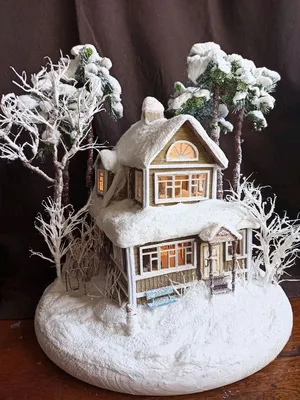 уютные сказочные зимние дома в снежной ночной нейронной сети создали  искусство Иллюстрация штока - иллюстрации насчитывающей свет, много:  264373044