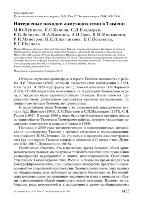 Интересные находки зимующих птиц в Тюмени – тема научной статьи по  биологическим наукам читайте бесплатно текст научно-исследовательской  работы в электронной библиотеке КиберЛенинка