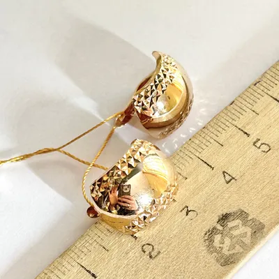 Золотые женские серьги пластинки полукруглые без камней с алмазной огранкой  (ID#2012349641), цена: 5360 ₴, купить на Prom.ua